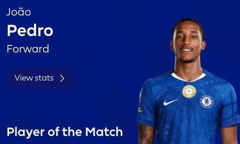 开云棋牌-三球一助，若昂-佩德罗当选切尔西客战维拉全场最佳球员